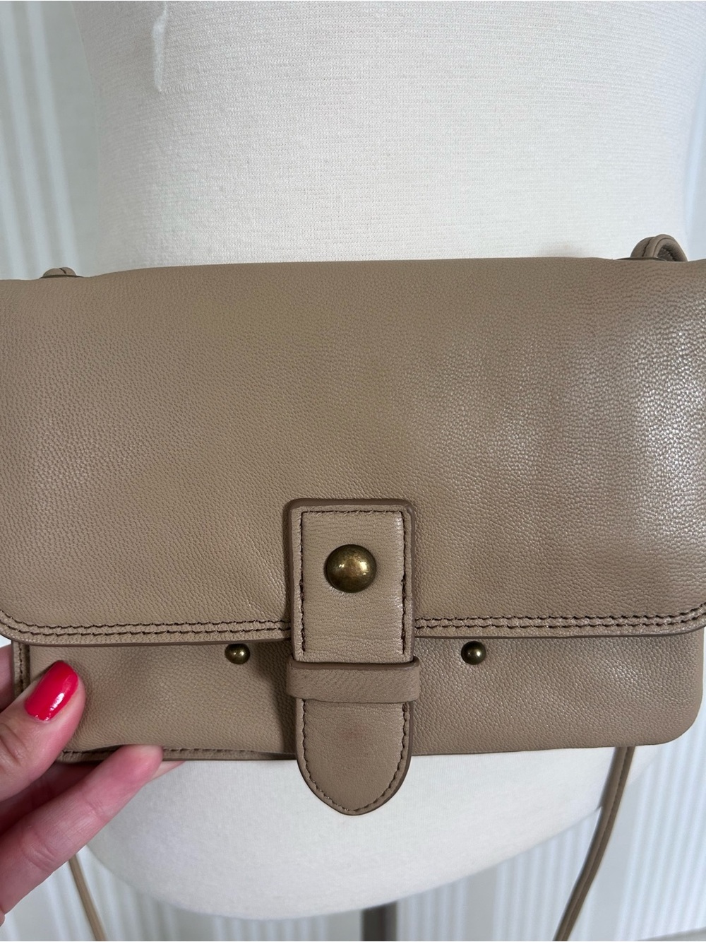 Lucky Brand Vintage Taupe 100% Leather Convertible Wallet Crossbody Purse Bag - Picture 5 of 15